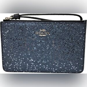 Coach Blue Glitter with stars and leather trim Wristlet like new
